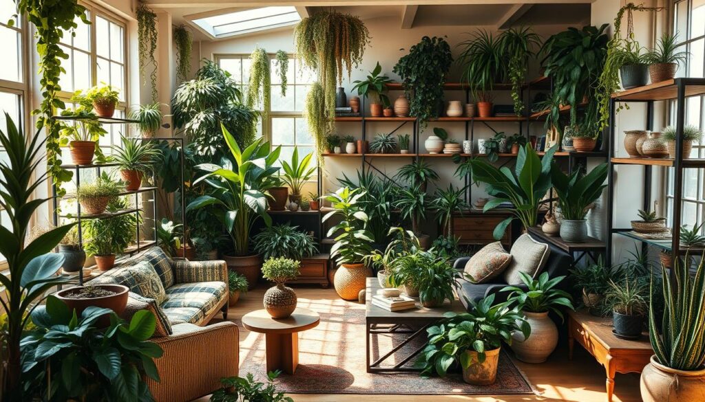 eclectic interior with plants