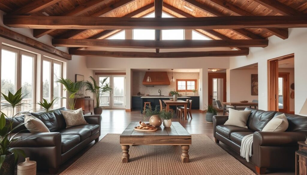 modern rustic homes interior with wooden beams